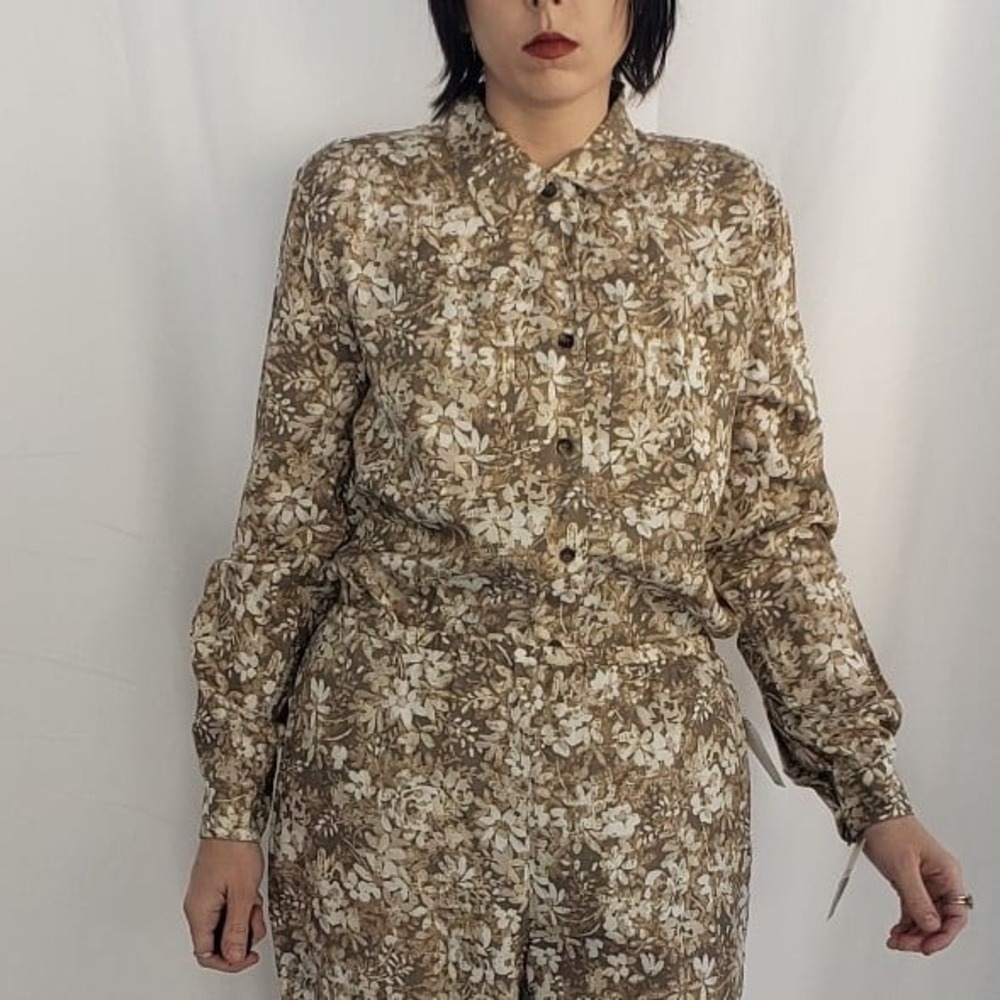 90s/Y2K Deadstock‎ Liz Claiborne Brown Floral Button Down
